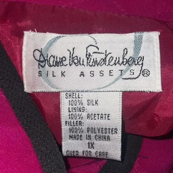 Diane von Furstenberg Women’s Plus Sz 1X Quilted Jacket Pink Silk Assets - Picture 3 of 6